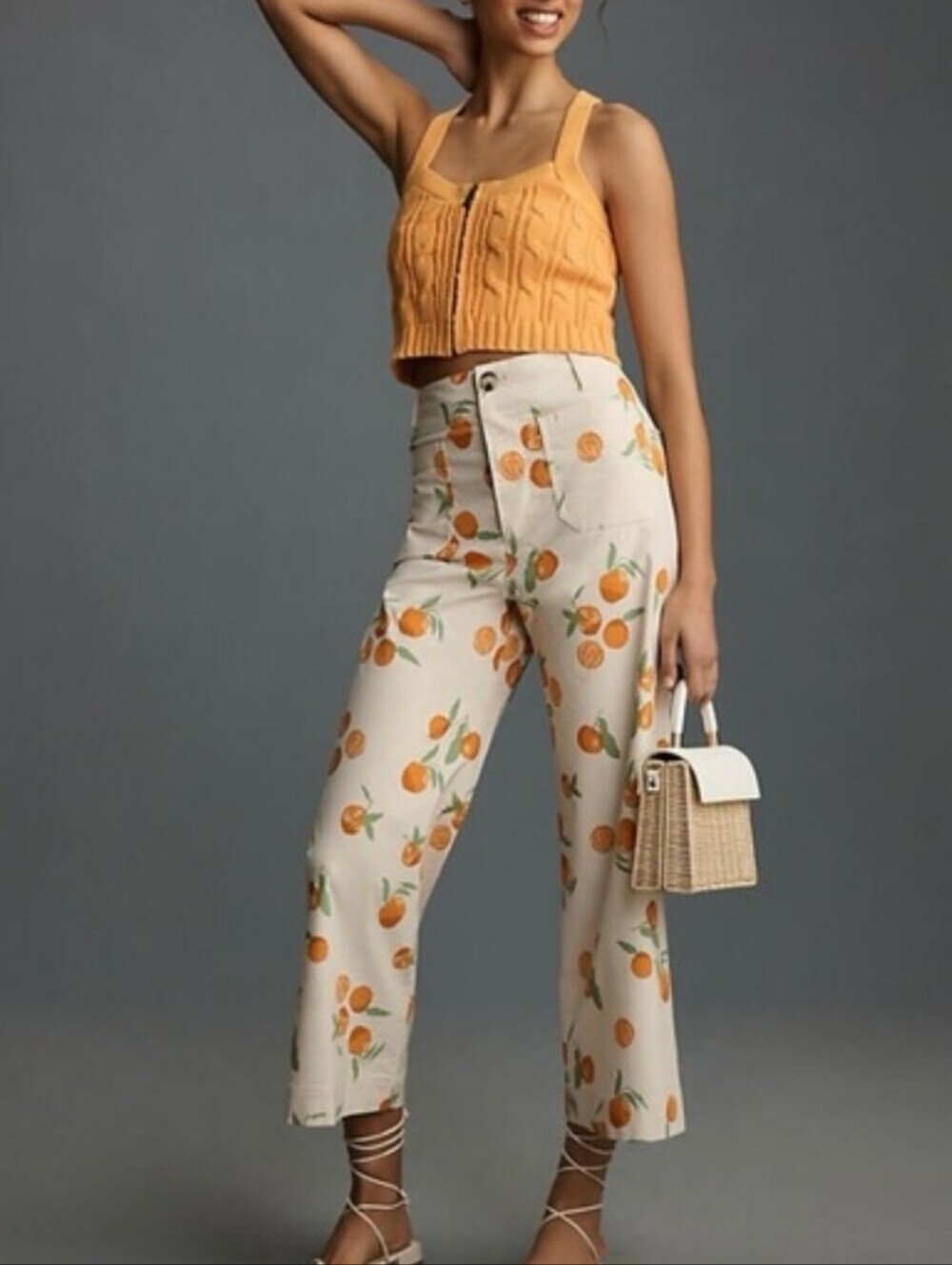ANTHROPOLOGIE MAEVE X DYLAN MIERZWINSKI ORANGE PRINT WIDE LEG TROUSER. 34. colet